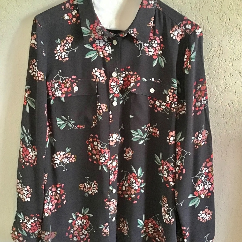 Loft floral gray blouse